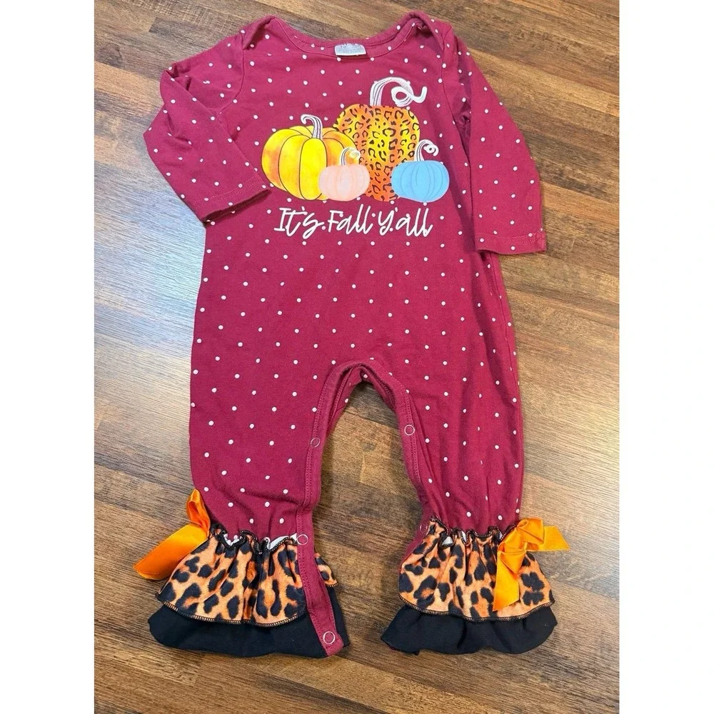 It's Fall Y'all infant girls one piece pumpkin romper.  Size 12-18 months.